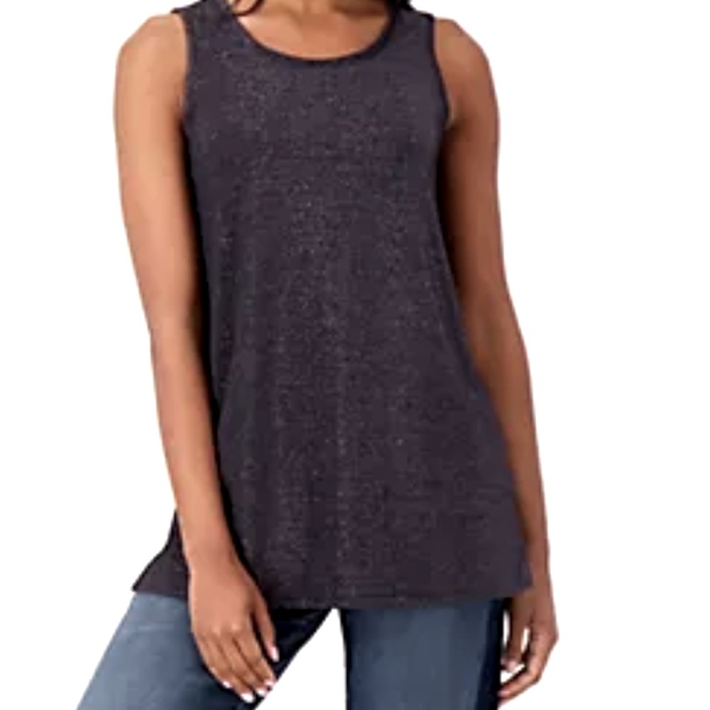 LOGO by Lori Goldstein Gray Sleeveless metallic Relaxed Mesh Tank Top